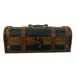 Small Decorative Wood Treasure Chest Jewelry Box With Brass Accents